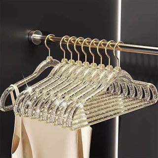 30ชิ้น ไม้แขวนเสื้อ ไม้แขวนผู้ใหญ่ ไม้แขวนเสื้อกันลื่น ขนาด 40*22 cm มีกลิตเตอร์ โปร่งใส ตะขอแสตนเลส
