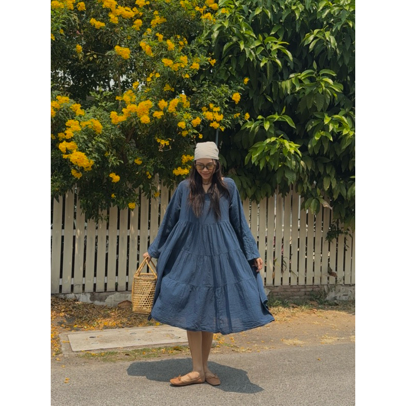 เดรสกระโปรงยาว ต่อชั้นผ้าคอตตอน