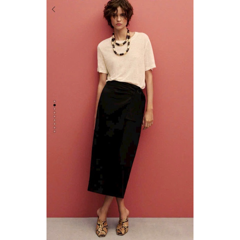 MNG Skirt กระโปรงสีดำ เอวสูง เอวยืด ผ้าลินิน+คอตตอน
