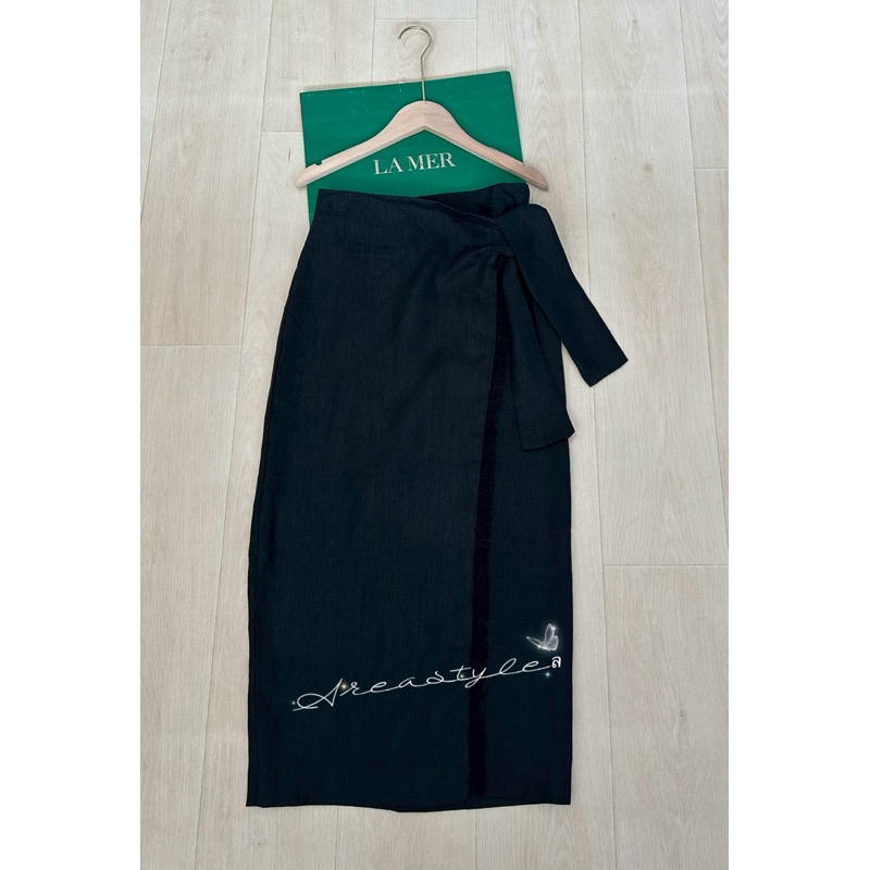 MNG Skirt กระโปรงสีดำ เอวสูง เอวยืด ผ้าลินิน+คอตตอน