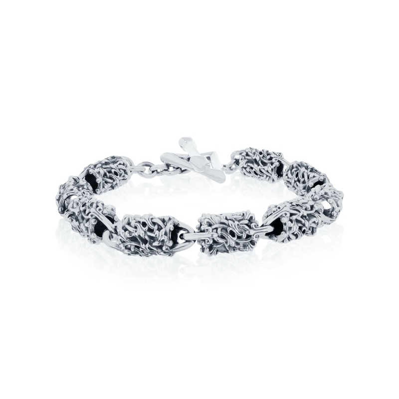 AKE AKE The Fierce-de-lis Braided 3.0 Bracelet สร้อยข้อมือเงินแท้925 แกะมือลงดำขับลาย