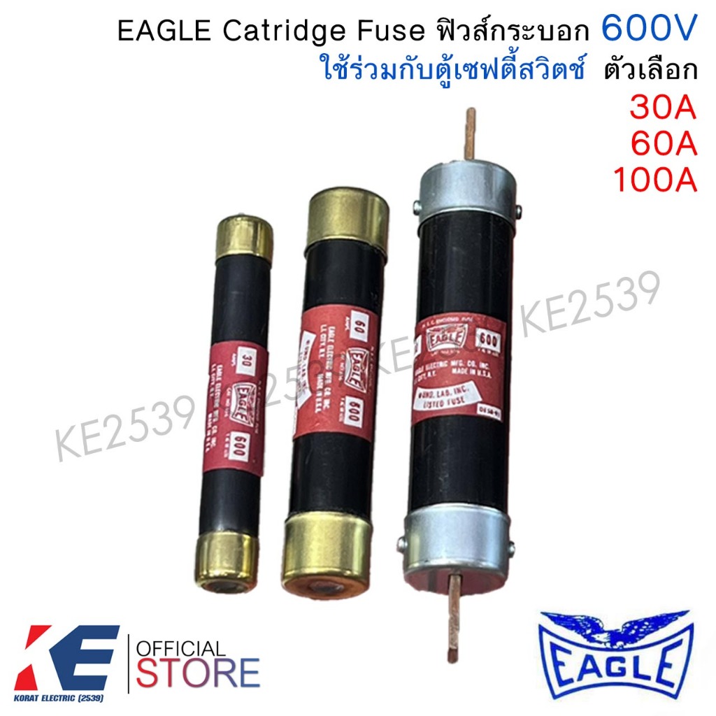 EAGLE ฟิวส์กระบอก 600V 30A 60A 100A Cartridge FUSE สำหรับใส่ เซฟตี้สวิตช์ ฟิวส์ใบมีด