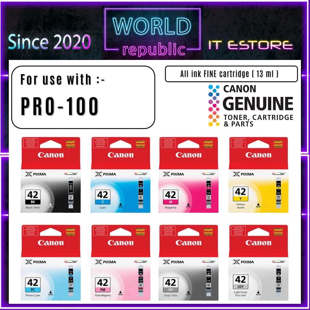 Canon CLI-42LGY ตลับหมึกอิงค์เจ็ท 42GY/LG/C/M/Y/PC/PM หมึกแท้ประกันศูนย์ Canon PIXMA PRO 100