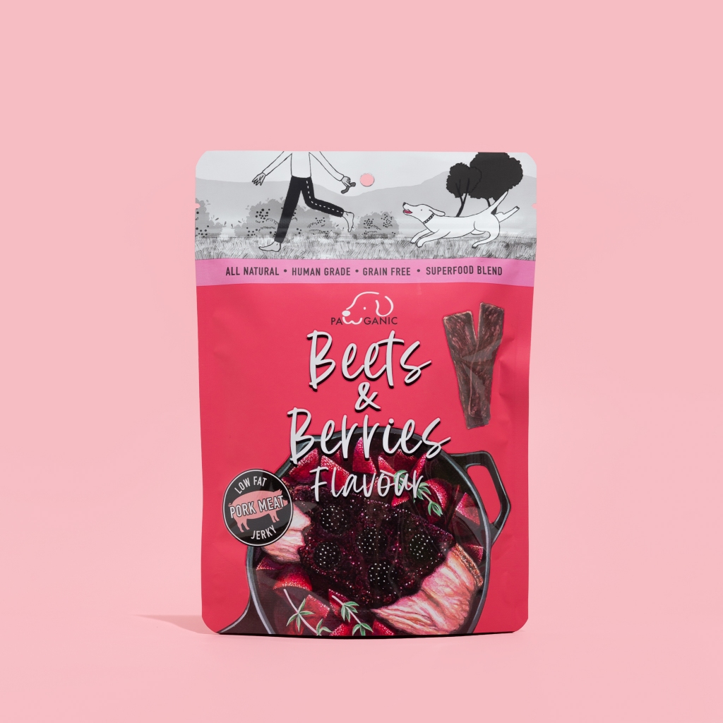 ขนมสุนัข PAWGANIC [50 g] ขนมสุนัขรสเนื้อหมู ผสมบีทรูท และเบอร์รี่รวม - Pork with Beets and Berries