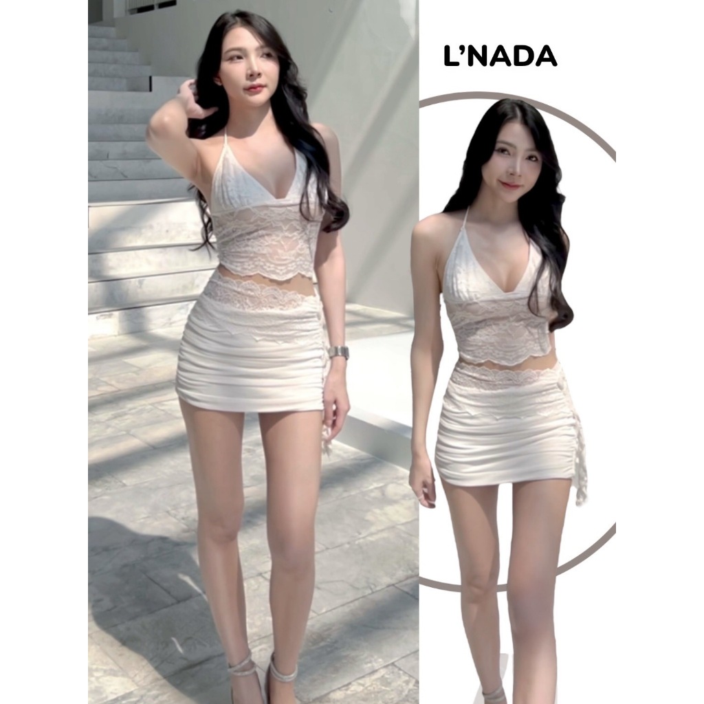 L'NADA ชุดเซ็ทลูกไม้ 2 ชิ้น พร้อมกระโปรงดีเทลคาดเอวลูกไม้