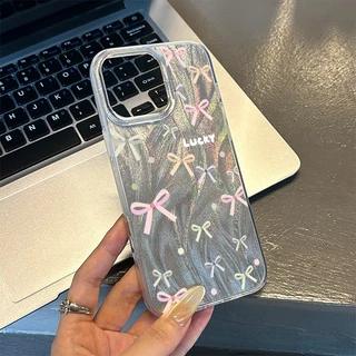 เคสไอโฟน 11 13 เคส Feather Laser Bow Case For iPhone 11 12 13 14 15 Pro X XR XS MAX 7 8 Plus 17 เคสโทรศัพท์ เคสไอโฟนสวยๆ