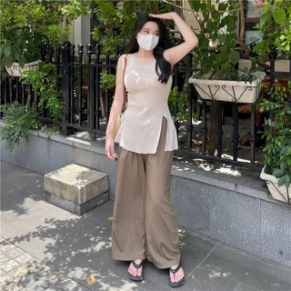 CiCi Plus+(2575-1) เสื้อตัวยาวสายเดียวคอกลมดีเทลผ่าข้าง เหมาะสำหรับสาวพลัสไซส์ แบบพสจีน