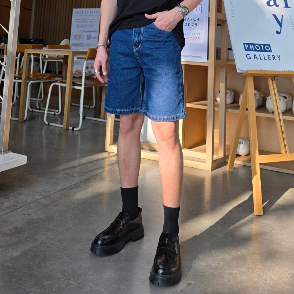 Golden Zebra Jeans กางเกงยีนส์ขาสั้นทรงกว้างขาไม่บาน ขากระบอก กางเกงยีนส์ Unisex เอว 26-36 นิ้ว #510/ยีนส์เข้ม