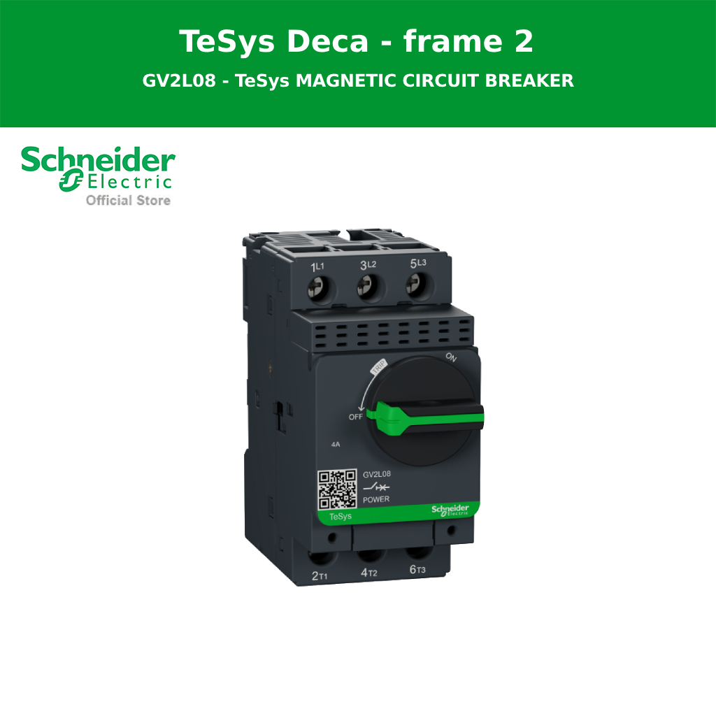 Schneider Electric Motor circuit breaker,รุ่น Tesys Deca frame 2,3P,4A,magnetic,rotary handle (GV2L0