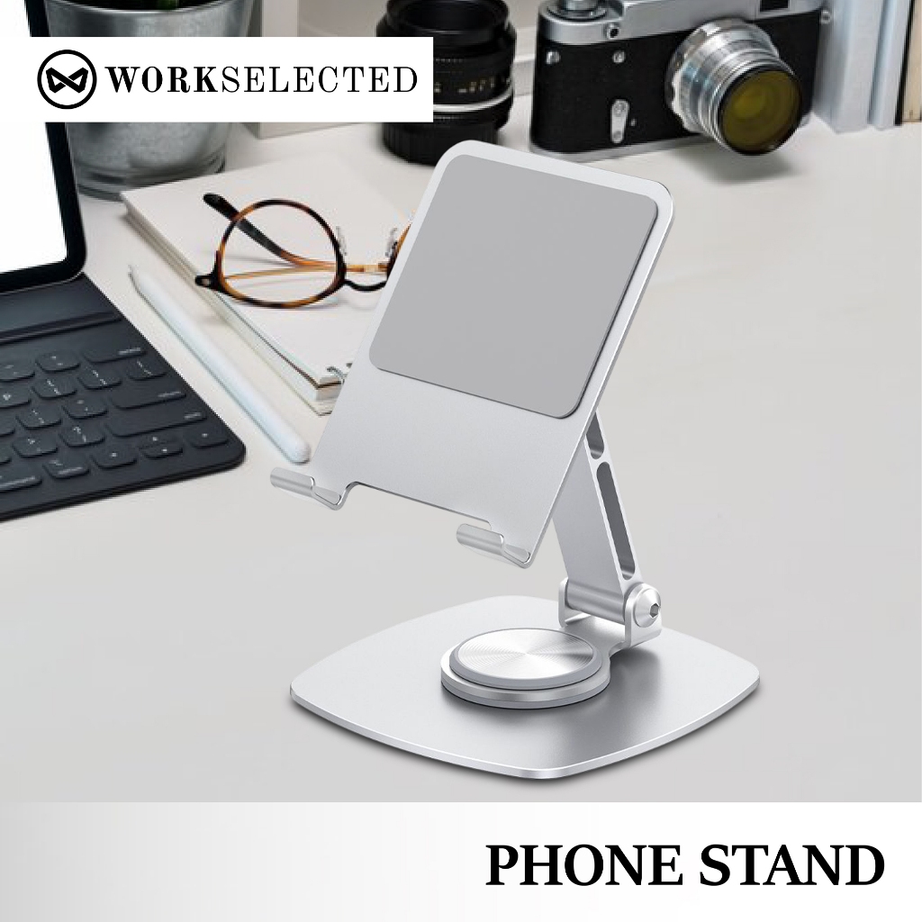 WORK SELECTED Phone Stand – ที่วางมือถือพรีเมียม ตั้งได้มั่นคง รองรับทุกขนาด (Silver)