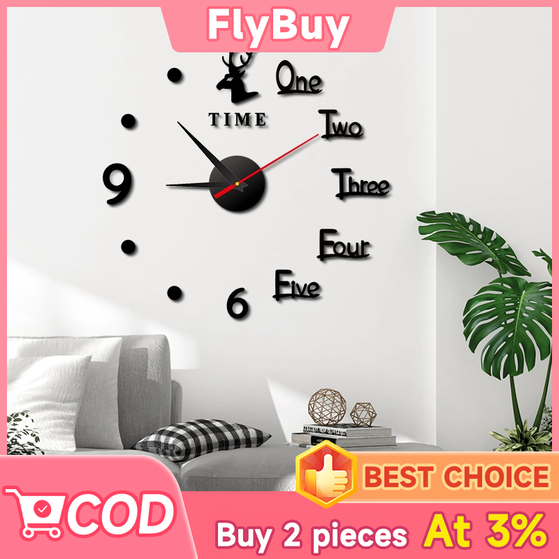 FlyBuy-นาฬิกาแขวน 3D สำหรับตกแต่งห้องนั่งเล่น บ้าน เสียงเงียบ