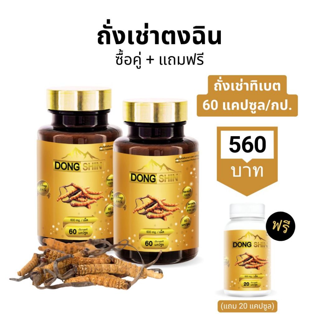 ตงฉินถั่งเช่า (ซื้อคู่) 60 แคปซูล/กป. มีถั่งเช่า 444 มก./แคปซูล Dongshin ถั่งเช่าทิเบตแท้ บำรุงร่างกาย