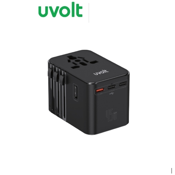 uvolt UVTA-08 Universal Travel Adapter หัวแปลงปลั๊กไฟ ชาร์จเร็ว 45W DUAL USB+TYPE-C รองรับ AU/UK/US/