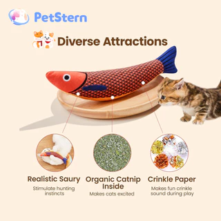 PetStern ของเล่นแมว ปลาแคทนิป เสียง Crinkle นุ่มและทนทาน แมวแบบโต้ตอบสำหรับการออกกำลังกายในร่มของคิตตี้ Cat Toy