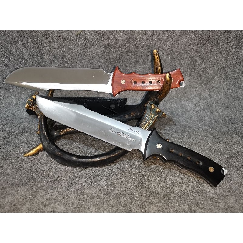 อุปกรณ์​ตั้งแคมป์​เดินป่า​เหล็ก​CPM-S35VN​ ด้ามจับ​ไม้​จันทน์​