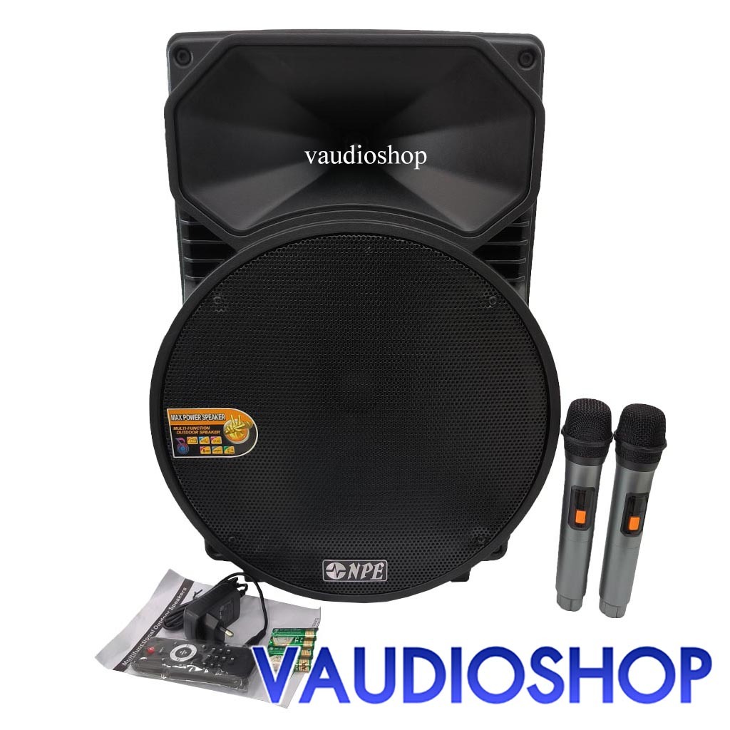 NPE TB-15BAT ตู้ลำโพง 15” มีแอมป์ในตัว ชาร์จแบต NPE TB15BAT (Bluetooth/USB/ไมค์ลอย 2 ตัว) เอ็นพีอี ล