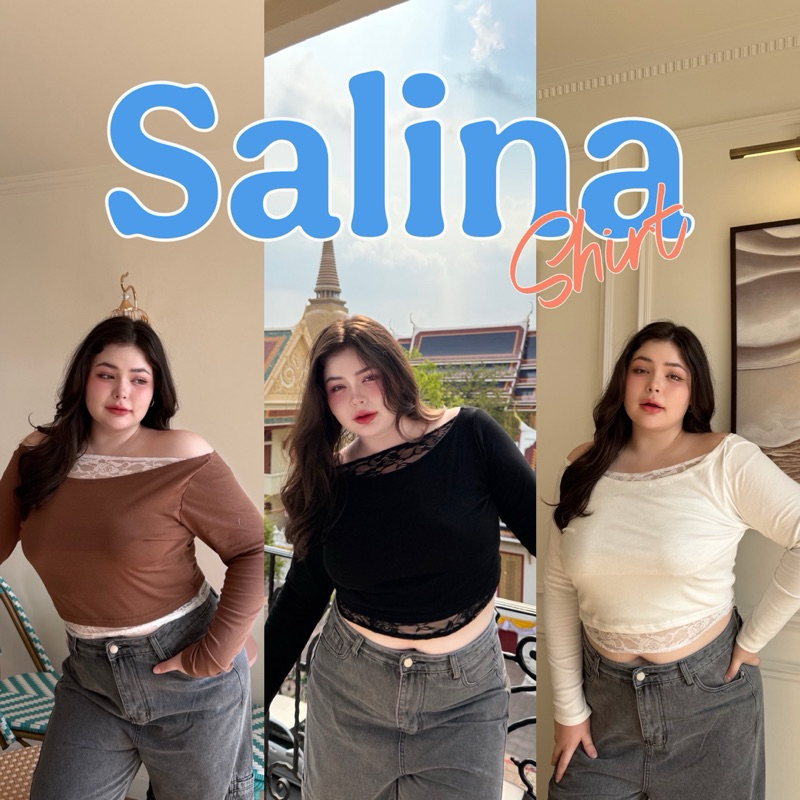 🧸𝐂𝐡𝐮𝐛𝐛𝐲𝐋𝐚𝐧𝐝.(อก38-50)🥨Solina Shirt🥨 รุ่นโซลิน่า เสื้อเปิดไหล่แต่งลูกไม้ แขนยาว ไซส์ใหญ่ สำหรับสาวอวบ #Sh112