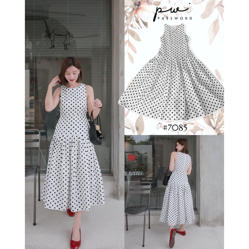 Password เดรสลายจุดผ้านำเข้า เนื้อนุ่มใส่สบาย