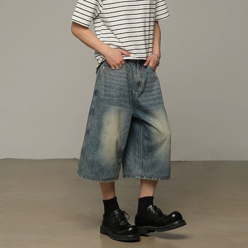 สินค้าใหม่ karants กางเกงBaggy Jeans Short แบบพื้นฐาน ขากว้าง เทรนด์ฮิต สไตล์ streetwear Unisex สำหร