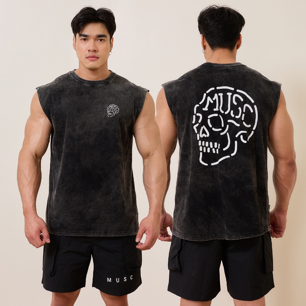 Musculo เสื้อกล้ามลายกะโหลกฟอกวินเทจ dark skull 2025