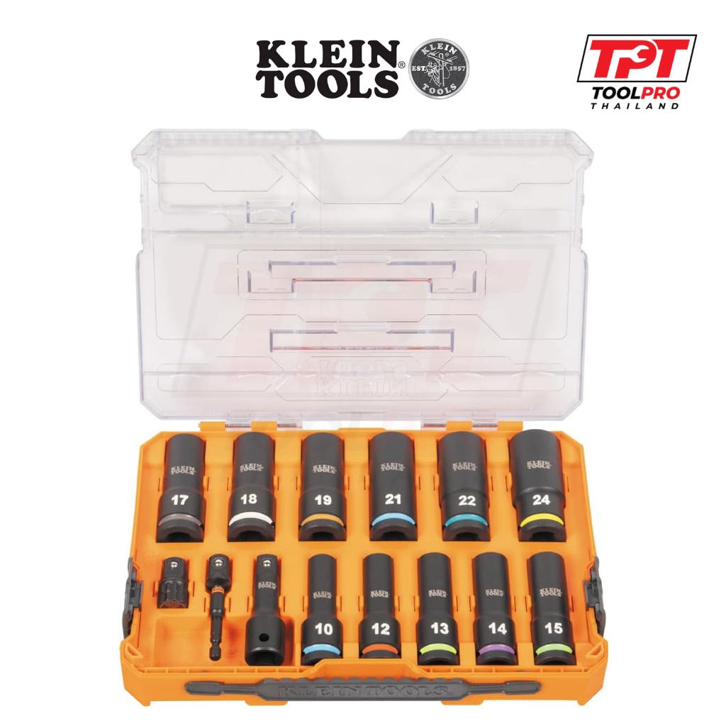 Klein Tools ชุดเครื่องมือ KNECT 1/2" Deep Well Impact Socket Set, Metric, 14-Piece (65111IMPCTM)