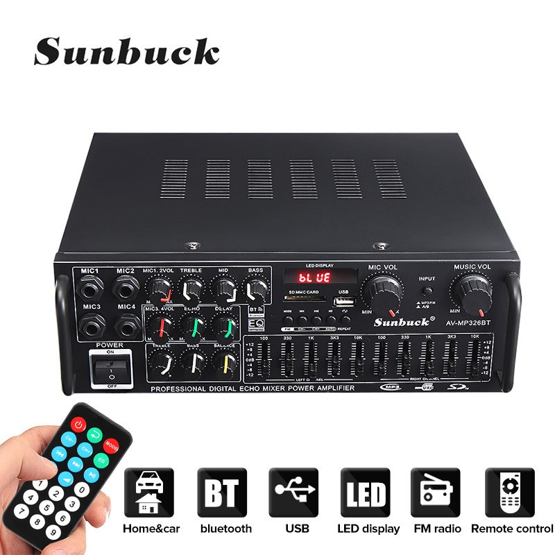 🔥COD🔥Sunbuck Home Power Amplifier Built-in Bluetooth 1600WATTS 12V / 220V-240V AV-326BT Power Amplifier Home Amplifier