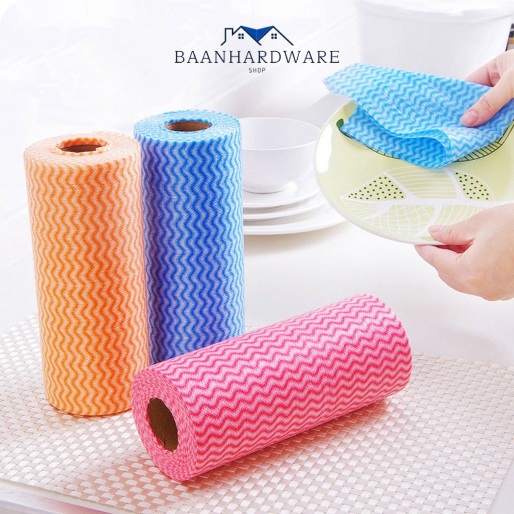BAANHARDWARE ผ้าเช็ดทําความสะอาด ผ้าขนหนู ลายทาง แบบใช้แล้วทิ้ง สําหรับห้องครัว 1 ม้วน KN-E019