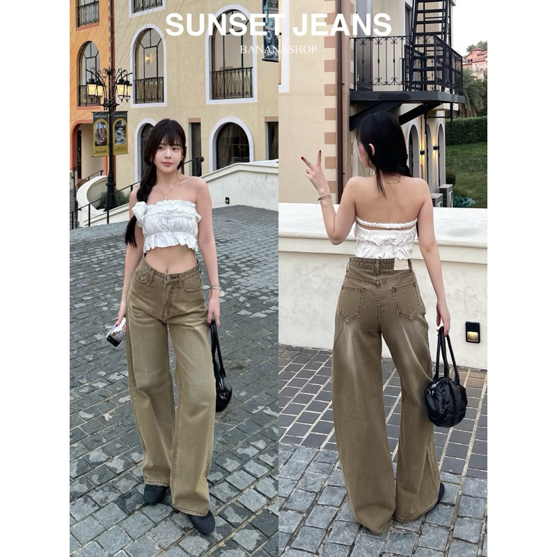 Bananashop - Sunset jeans กางเกงยีนส์ทรงกระบอกใหญ่อำพรางหุ่นดีมาก