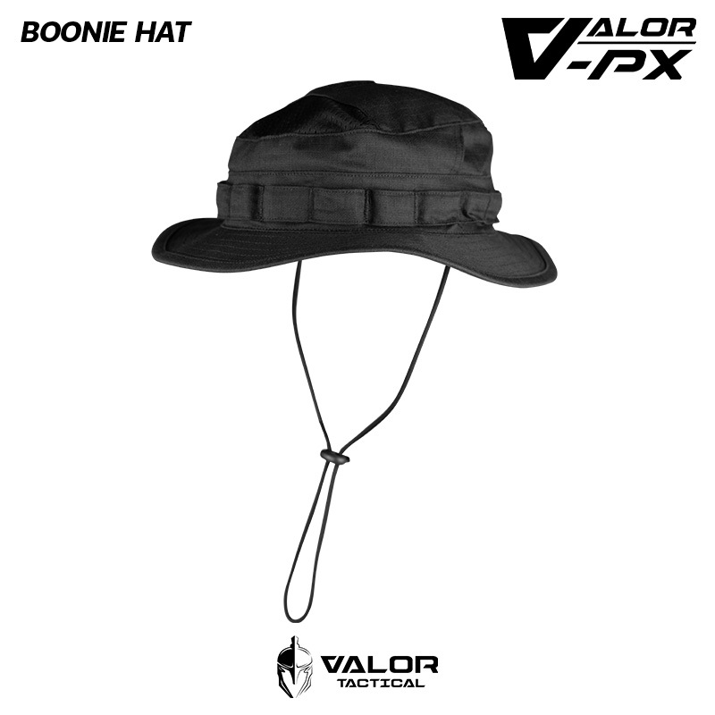 VALOR PX - Boonie Hat (ฺBlack) หมวกบูนี่ทหาร ปีกกว้าง กันแดด ระบายอากาศดี หมวกเดินป่า หมวกยุทธวิธี