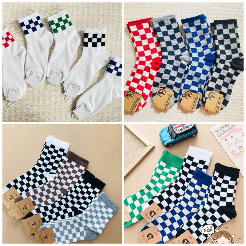 ใหม่! ถุงเท้าลายตารางผู้ใหญ่ มีให้เลือกหลายสี