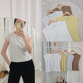 [ U8 ] WARA เสื้อกล้ามแขนกุดต่อขอบ ผ้า COTTON SPANDEX