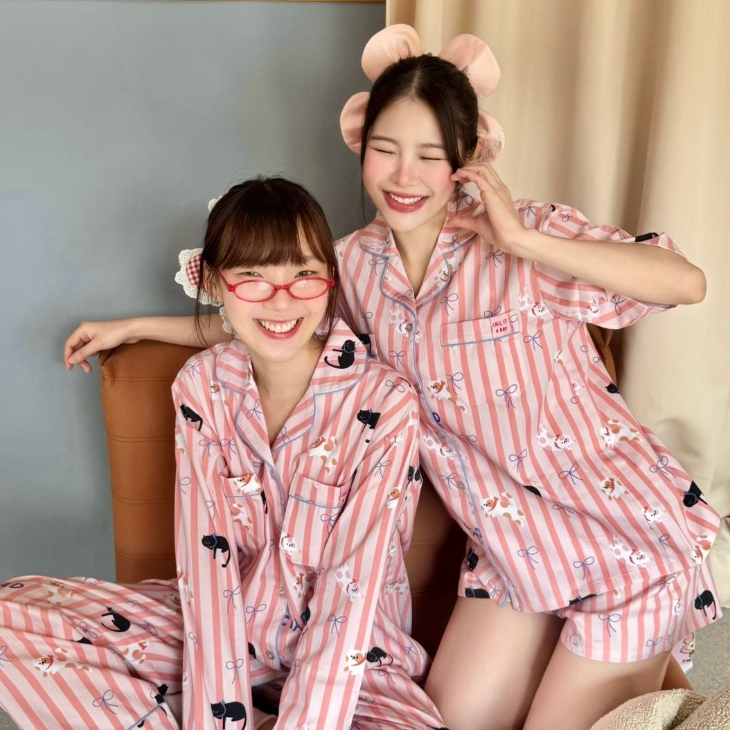 Vintage cat summer set แขนสั้น ขาสั้น ชุดนอนโนบรา Call it a day