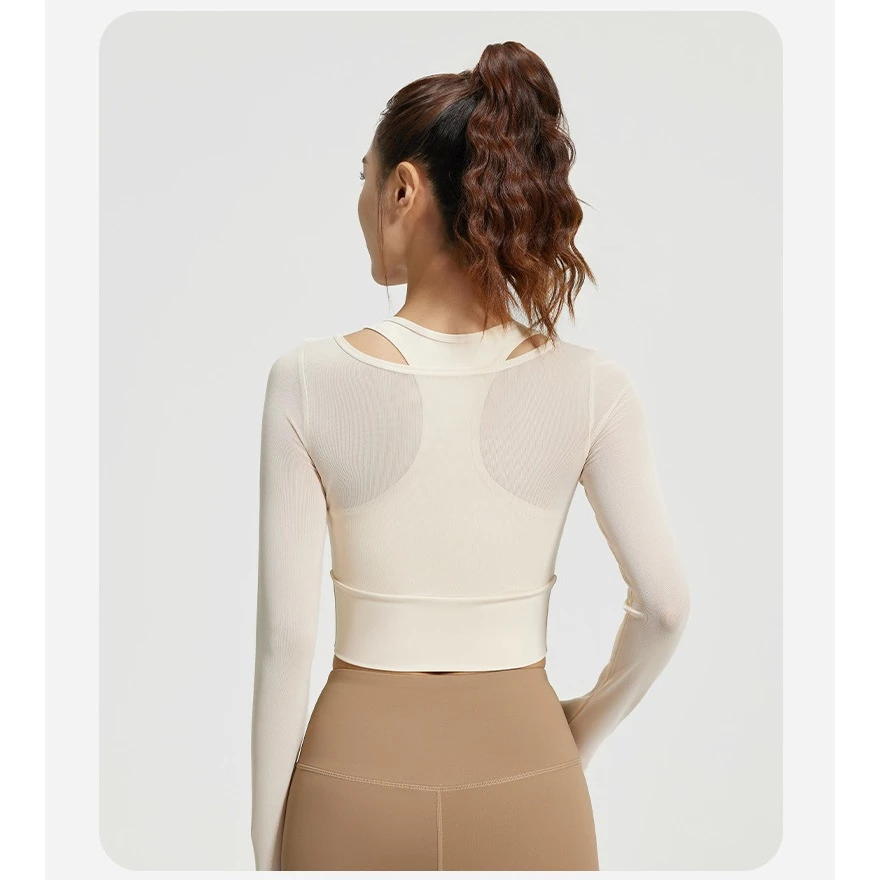 ArayaLady เสื้อครอปโยคะแขนยาว ผ้าซีทรู สปอร์ตบราในตัว thumbnail 6