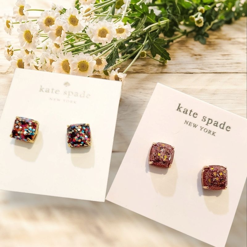 ต่างหู ทรงสี่เหลี่ยม หลากสี Square Glitter Stud Earrings