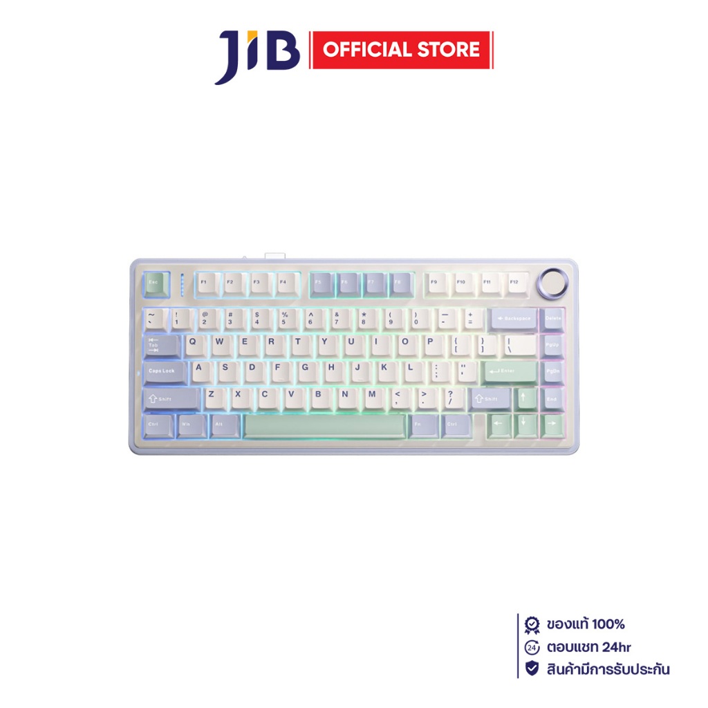WIRELESS KEYBOARD (คีย์บอร์ดไร้สาย) AULA F75 GREY SWITCH RGB EN/TH - PURPLE-BEIGE-GREEN