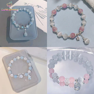 COD💖แมวตาหินสัตว์สร้อยข้อมือ เครื่องประดับสำหรับผู้หญิง สร้อยข้อมือลูกปัดสีสันสดใส แฟชั่นหวาน สร้อยข้อมือ-Lune