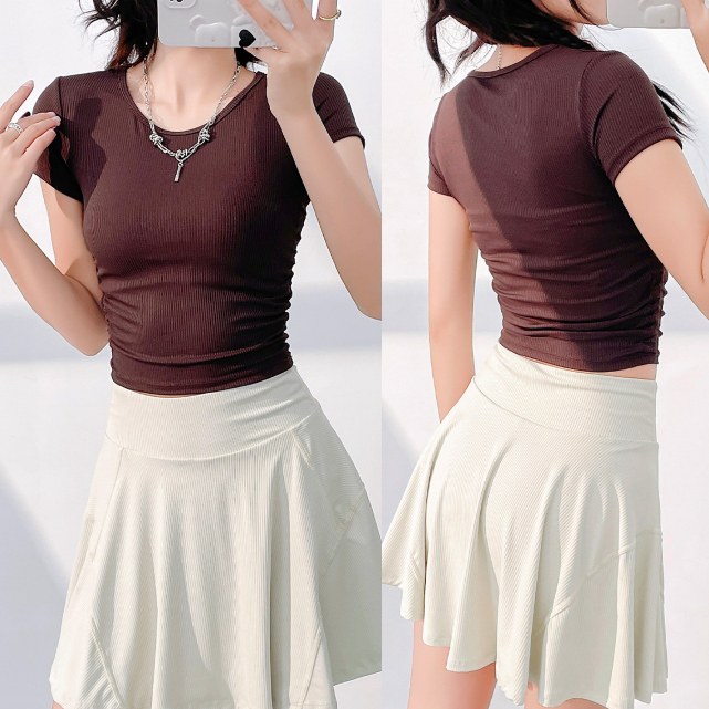 ArayaLady เสื้อครอปแขนสั้น เสื้อออกกำลังกายแขนสั้น จั๊มเอว ทรงสวยใส่สบาย AT-JYTD001 - รูปที่ 5