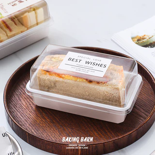 Baking barn (50 ชิ้น/แพ็ค) กล่องเบเกอรี่ (พร้อมสติกเกอร์) Cake box กล่องพลาสติก พร้อมฝาPETสีใส