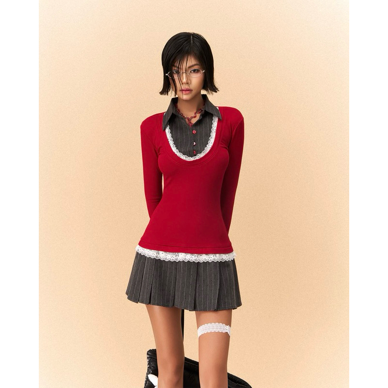 (สินค้าพร้อมส่ง)แบรนด์เวียดนาม Sodope.club รุ่น PAZAZI DRESS IN RED