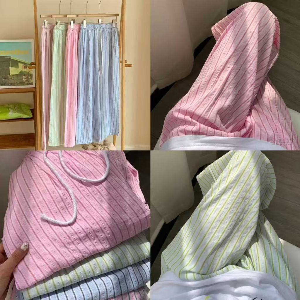 🎀พร้อมส่ง🎀กางเกงลำลอง กางเกงขากว้าง เอวยางยืด ทรงหลวม สลับสีสวย#2458