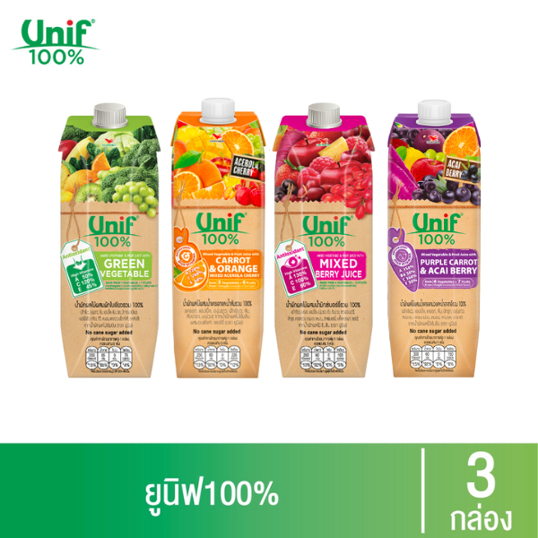 [3 กล่อง] Unif 100% น้ำผักผลไม้รวม100% 1000มล.