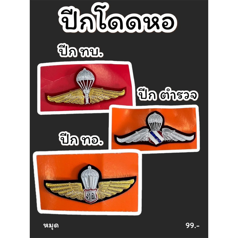 (ราคาถูก งานดี ส่งไว) ปีกโดดหอทบ. ปีกโดดหอตำรวจ ปีกทหารอากาศ ปีกติดชุดข้าราชการ ปีกติดชุดกากี