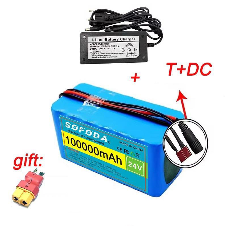 แบตเตอรี่ลิเธียม  24V 30AH/48AH/100AH  แบตเตอรี่ 1000W E-bike 29.4V BMS + charger เครื่องสำรองไฟ UPS