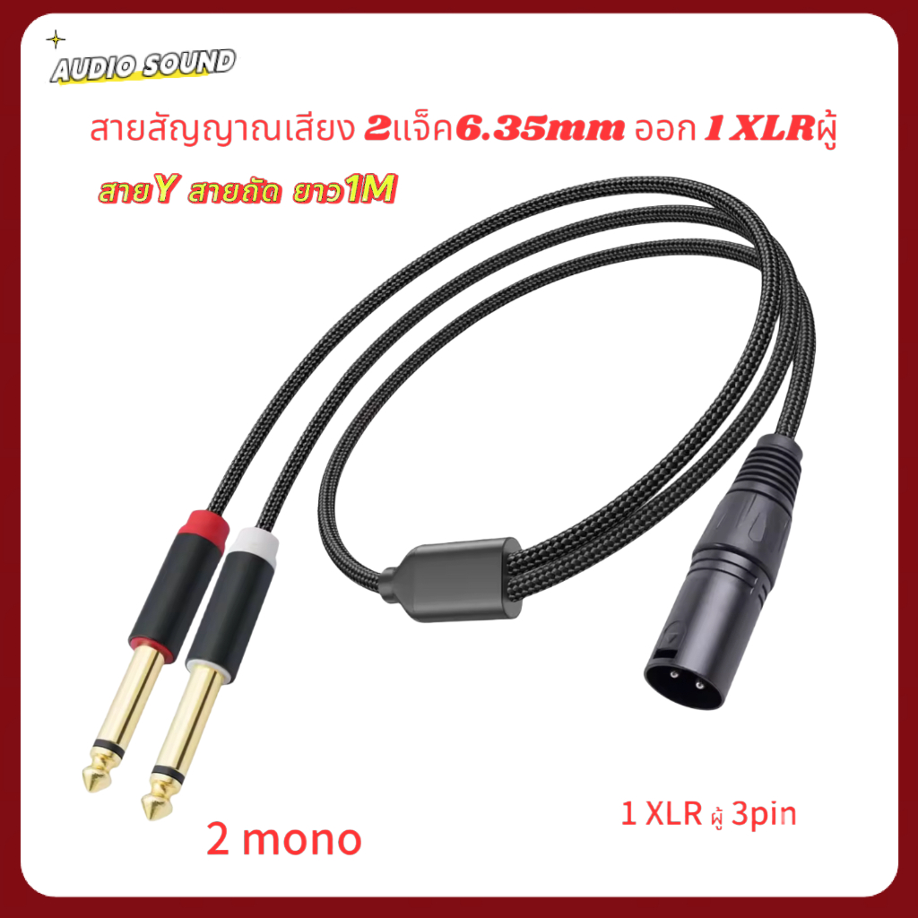 สายYแจ็คโมโน2-XLRผู้1 สายสัญญาณเสียง2แจ็คMONO 6.35MM ออก 1 XLRผู้ สายถัดยาว 1เมตร สินค้าพร้อมส่ง – โปรปัง