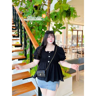 เสื้อคอเหลี่ยมแขนตุ๊กตา เย็บสม๊อค รอบอก ไซส์ใหญ่ อกยืดได้ถึง60นิ้ว ชายเสื้อระบายพรางหุ่น สำหรับสาวอวบอ้วน