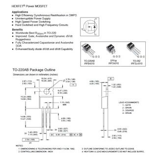 มอสเฟต Mosfet IRLB3034 IRLB3036 IRLB3813 IRLB4030 IRLB4132 IRLB8314 IRLB8721 IRLB8743 #TO-220 (1 ตัว)