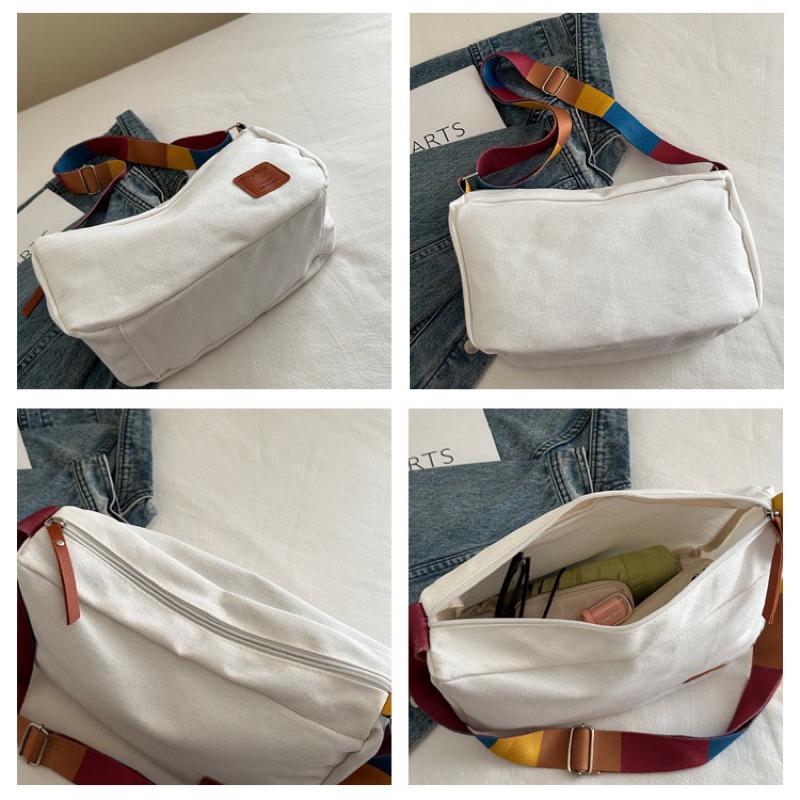 🔥 กระเป๋าสะพายข้าง กระเป๋าผ้า สไตล์เกาหลี แฟชั่นมา จุของได้เยอะ สไตล์เกาหลี เรียบง่าย มีซิป - รูปที่ 2