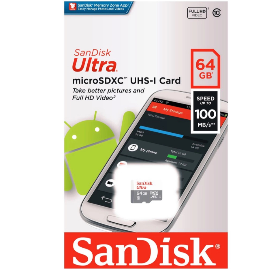 ของแท้ SanDisk Ultra Micro SDcard Class10 64GB เมมโมรี่การ์ด กล้องวงจรปิดไร้สาย กล้อง Ip camera TF C