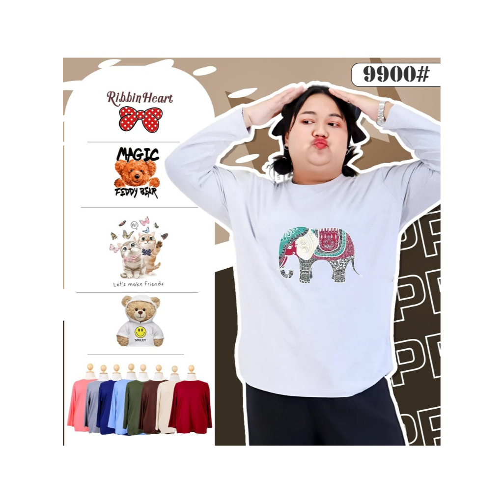 เสื้อยืด แขนยาว คอกลม สกรีนลายกราฟิก ลายการ์ตูน ไซส์ใหญ่ 6XL อกหน้าผ้า 50 นิ้ว ผ้าคอนตอนผสม 9900-link2#