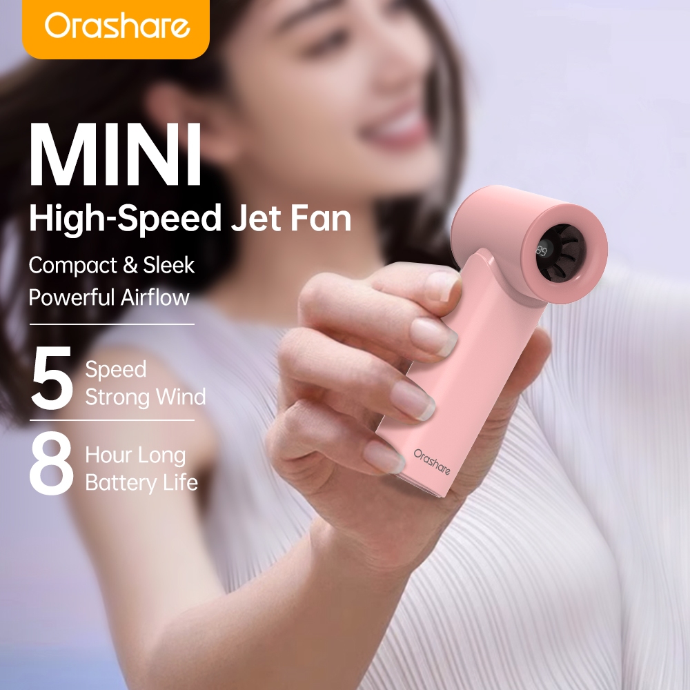 Orashare HF11 พัดลมไอพ่นความเร็วสูงแบบมินิ พัดลมพกพาแบบชาร์จไฟได้ 5 แรง ลมแรงใช้งานได้ 8 ชม